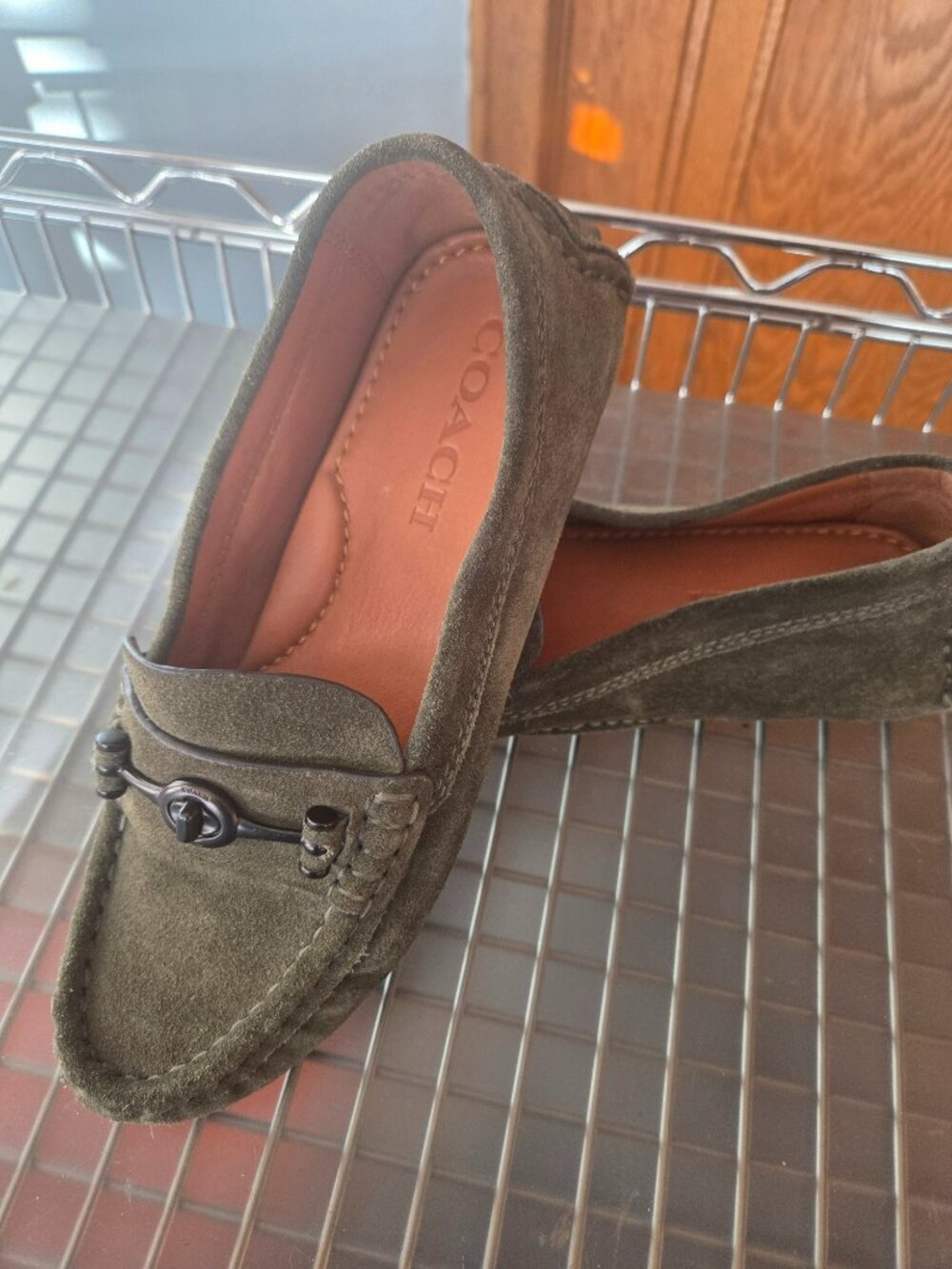 Coach Crosby Suede Driver Loafers Olive Green Size 6
